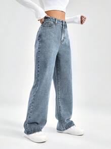 RueChic High Waist Wide Leg Jeans - Medium Wash - View 3