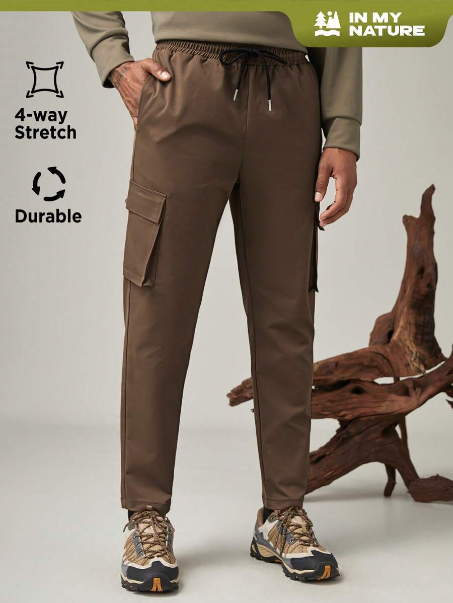 SHEIN In My Nature Men's Simple Solid Color Outdoor Pants With Pockets Suitable For