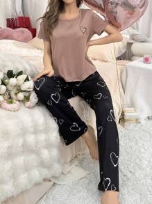 Love Printed Short-Sleeved T-Shirt And Trousers Pajama Set