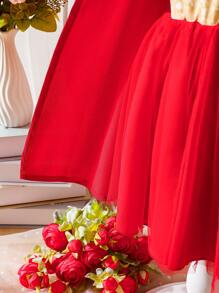 SHEIN 女嬰閃亮拼接泡泡袖斗篷服裝連身裙