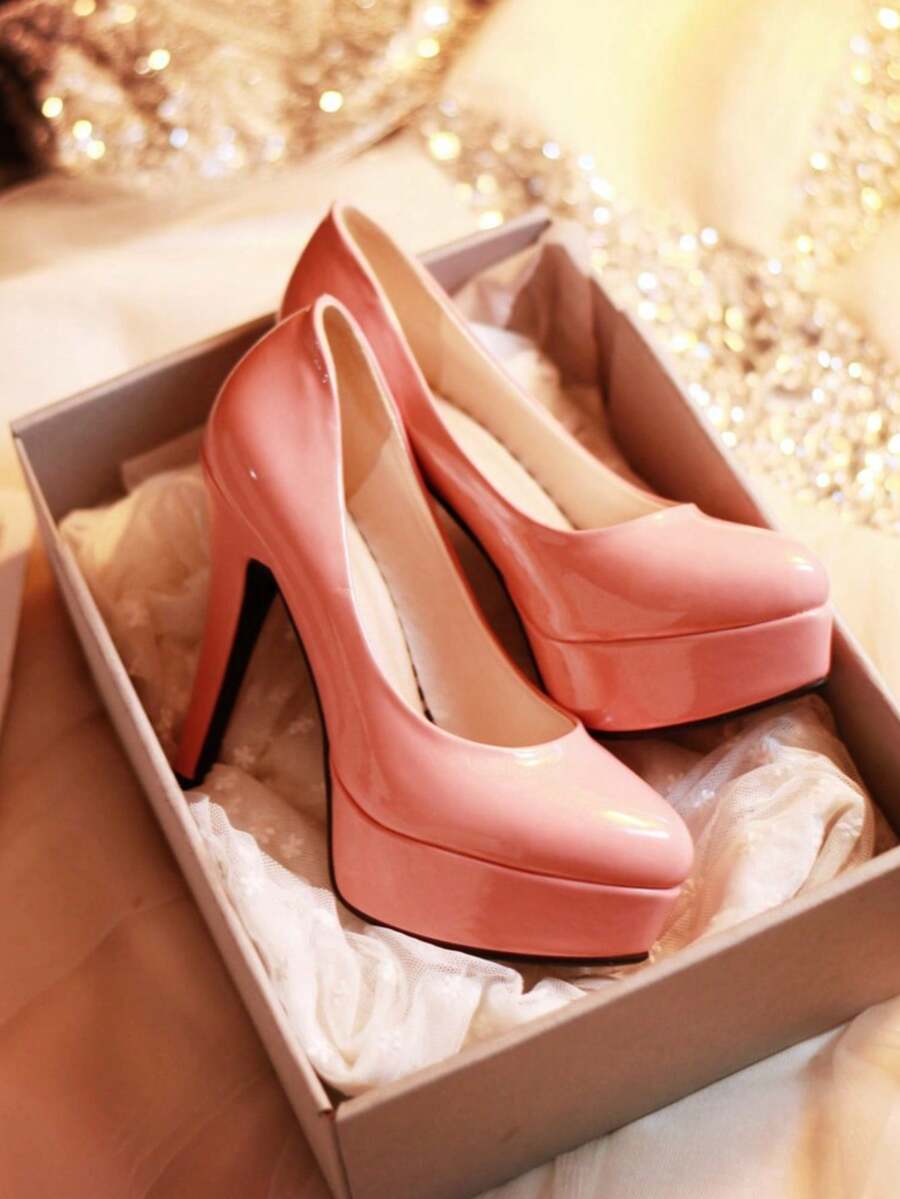 Comfortable Pink Waterproof Platform High Heels For Women, 2024 New Arrival, Pointed Toe Stiletto Patent Leather Sexy Versatile Dress Shoes - Pink - View 1
