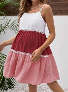 SHEIN Maternity Nursing Dress With Color Block Spaghetti Straps