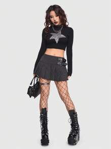 ROMWE PUNK Women's Glitter Star Pattern Long Sleeve Sweater