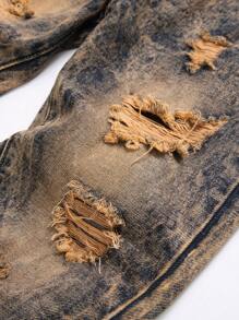 適用於大童的復古破洞牛仔褲,街頭穿搭必備 - 橘色 - 查看 8