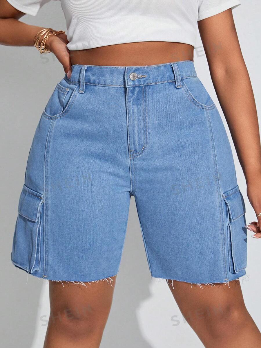 SHEIN SXY Plus Size Women'S Denim Bib Shorts SHEIN USA