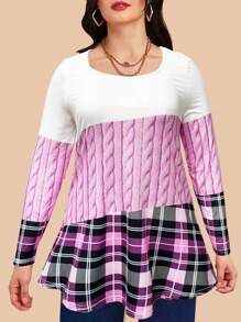 EMERY ROSE 女士大尺碼長袖扭紋圖案t卹 - 彩色 - 查看 1