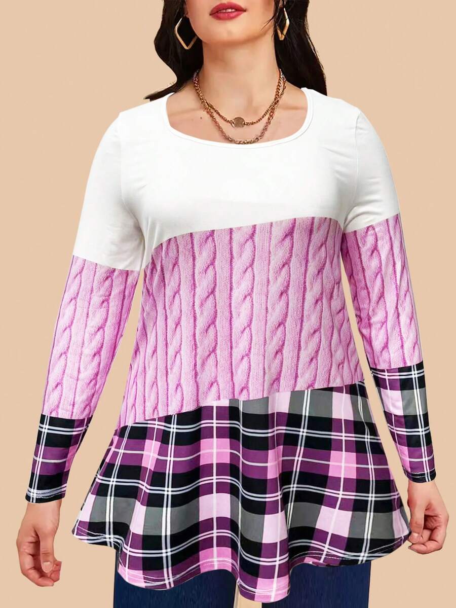 EMERY ROSE 女士大尺碼長袖扭紋圖案t卹 - 彩色 - 查看 1