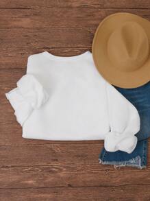 SHEIN LUNE Plus Size Thermal Lined Car & Letter Printed Sweatshirt - White - View 2