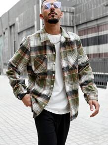 Manfinity Homme Loose Men's Grid Pattern Shacket With Front Pockets - Multicolor - View 1