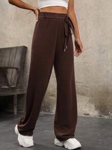 SHEIN LUNE Solid Color Straight Leg Pants With Waist Belt Fall Cloth For Women