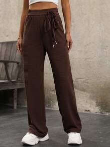 SHEIN LUNE Solid Color Straight Leg Pants With Waist Belt Fall Cloth For Women