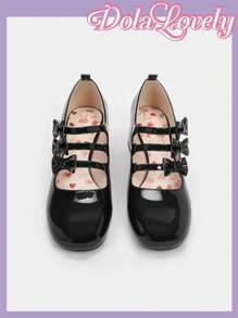 Dola Lovely 女士女孩風格漆皮可愛蝴蝶結優雅風格高跟鞋