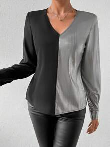 SHEIN Clasi 女士彩塊長袖襯衫 - 彩色 - 查看 4