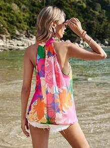 SHEIN VCAY Women'S Floral Print Pleated Sleeveless Blouse - Multicolor - View 2