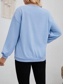 SHEIN Áo nỉ thêu hoa cho bà bầu dùng khi chơi thể thao, cho mùa đông - Màu xanh lam - Xem 2