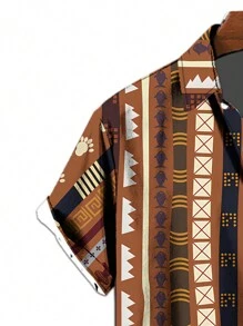 Men's Geometric Printed Short Sleeve Shirt - Multicolor - View 3