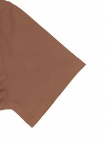 SHEIN Qutie 踏板字母印花短袖圓領t恤 - 棕色 - 查看 3