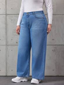 RueChic Plus Size High Waisted Distressed Jeans - Medium Wash - View 5