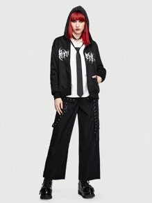 ROMWE Grunge Punk 女款開衫拉鍊連帽 - 黑色 - 查看 3