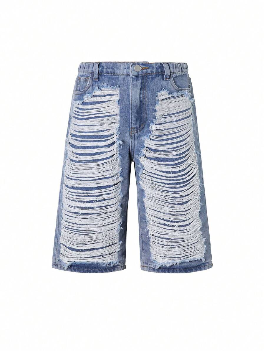 Tween Boys' Sand Washed & Distressed Denim Shorts - Medium Wash - View 1