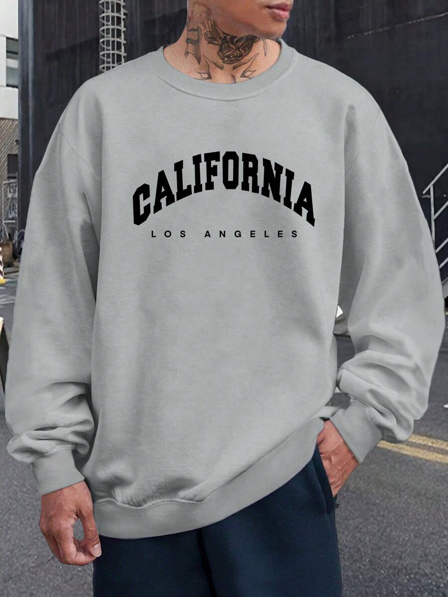 Manfinity EMRG 男士字母印花保暖襯裡運動衫 - 淺灰色 - 查看 1