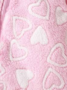 2pcs/Set Baby Girls' Plush Warm Jumpsuits With Star & Heart Pattern - Pink - View 3