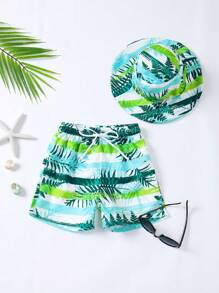 Baby Boy'S Swim Trunks With Plant Prints - Multicolor - View 1