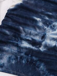 SHEIN Teen Girls' Knitted Tie-Dye Ruched Casual Cami Dress With Rib Texture - Blue - View 5