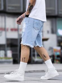 Manfinity LEGND Nam Kích thước lớn Rách Và Frayed Cạnh Quần short Denim - Rửa nhẹ - Xem 7