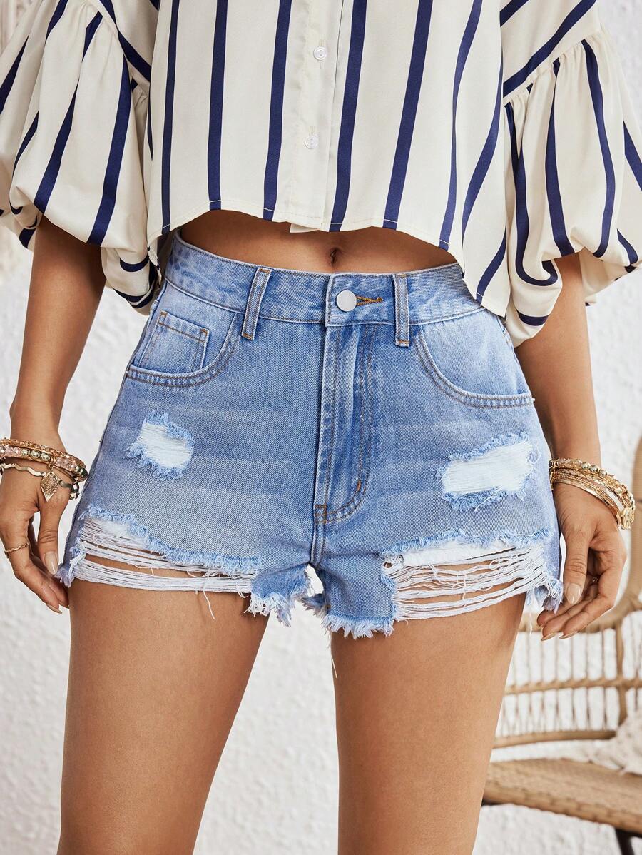 Breezaya Của phụ nữ Đau khổ Denim mùa giặt Quần short Denim - Rửa nhẹ - Xem 1