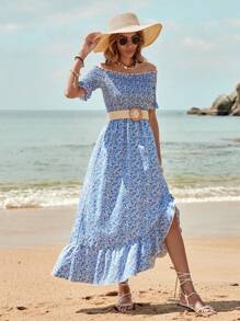 Breezaya Women'S Off-Shoulder Floral Dress - Blue and White - View 5