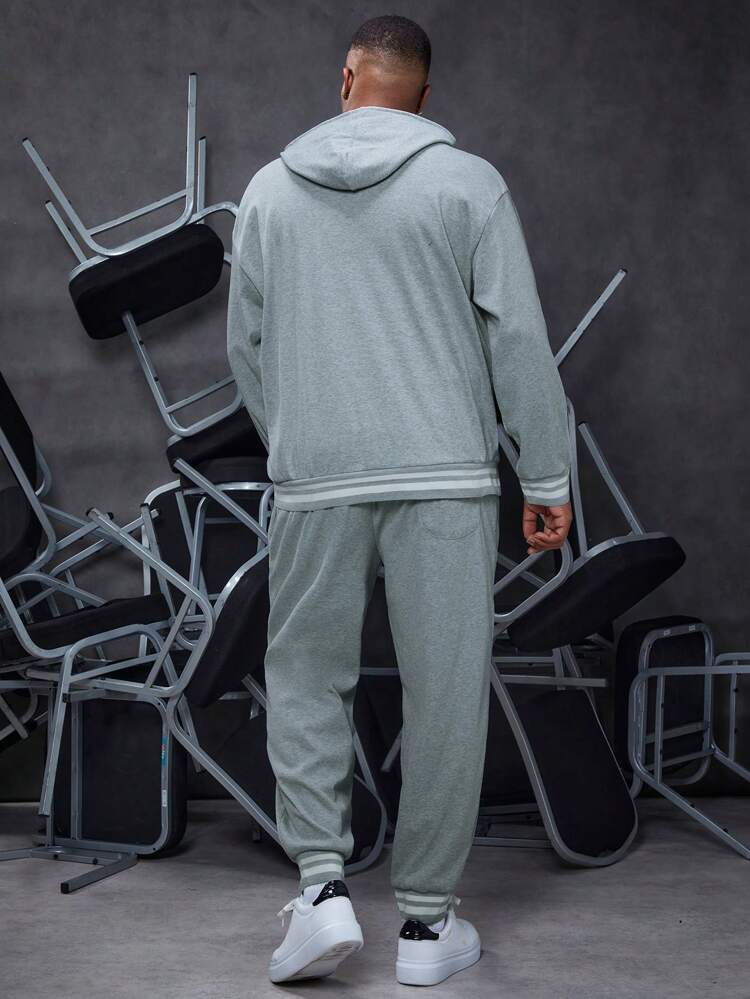 Men's Plus Size Hooded Sweatshirt And Sweatpants Set With Ribbed Trim