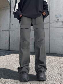 ROMWE MEN Street Life 男士有口袋工裝褲 - 灰色 - 查看 5