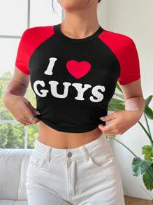 Muchica 女款拼色短插肩袖字母印花 T 卹 - 彩色 - 查看 6