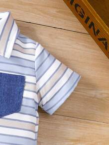 Baby Boys' Simple Stripe Short Sleeve Bodysuit For Summer - Multicolor - View 5