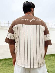 Manfinity Homme Men's Plus Size Letter & Stripe Pattern Drop Shoulder T-Shirt - Multicolor - View 2