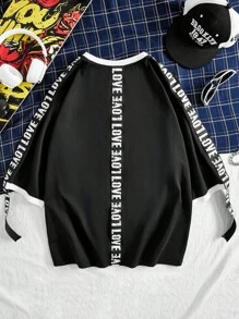 Manfinity RebelGame Loose Fit Men's Casual Knit Crew Neck T-Shirt With Letter Print Design - Black and White - View 1