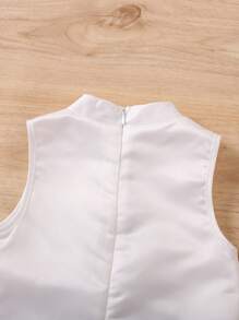 SHEIN 小女孩幾何印花立領無袖裙 - 白色 - 查看 6