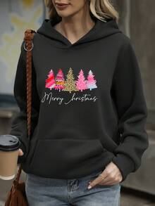 Sudadera con estampado de lema de árbol de Navidad talla grande - Negro - View 5