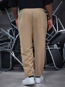 Manfinity Homme Men's Plus Size Drawstring Solid Color Pants - Khaki - View 2