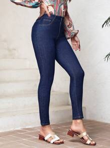 SHEIN LUNE 女式修身牛仔褲 - 藍色 - 查看 4