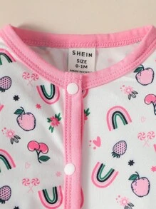 SHEIN Cute Newborn Baby Gift Set With Fruit & Rainbow Print Long Sleeve Bodysuit And Jumpsuit, Unisex Casual Style, For Spring/Summer Seasons