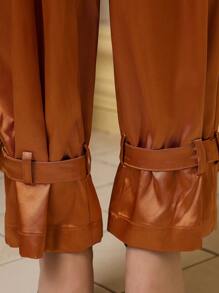 Anewsta Loose High Waisted Elastic Cuffed Casual Pants - Yellow - View 3