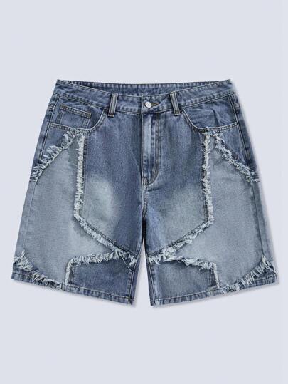 Street Life Men's Frayed Hem Denim Shorts Jorts With Pockets