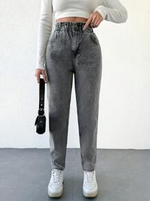 EURMUSE Women'S High Waisted Mom Jeans, Washed Denim - Black - View 1
