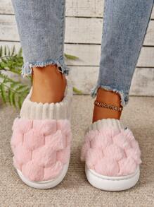 Women's Fashionable Thermal Lined, Warm, Anti-Slip, Thick Bottom Home Slippers - Pink - View 4