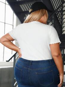 SHEIN CURVE+ Plus Size Women'S V-Neck Short Sleeve Bodysuit - White - View 5