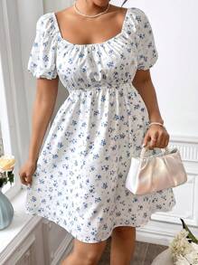 Flirla Knotted Back Cut-Out Floral Print Dress - White - View 4