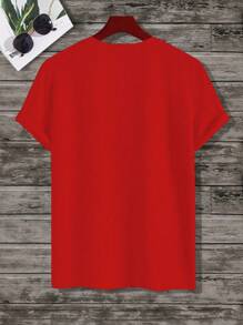 Chillumni Camiseta Roja De Manga Corta Con Cuello Redondo Tejida A Mano Para Hombres