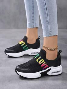 女式時尚黑色透氣網面慢跑鞋,配有空氣墊底,適用於春夏季節 - 黑色 - 查看 3